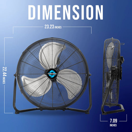Tornado 20 Inch High Velocity Metal Floor Fan, 3-Speed Powerful Cooling for Industrial, Commercial, and Home Spaces, 120��Tilt, 6.0 FT Cord - UL safety Listed, Black