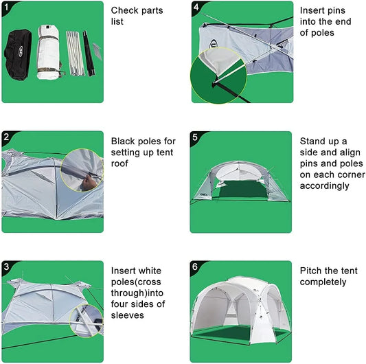 UNP Easy Beach Tent Pop Up Canopy UPF50+ Tent with Side Wall, Ground Pegs, and Stability Poles, Sun Shelter Rainproof, Waterproof for Camping Trips, Backyard Fun, Party Or Picnics (10x10 ft, White)