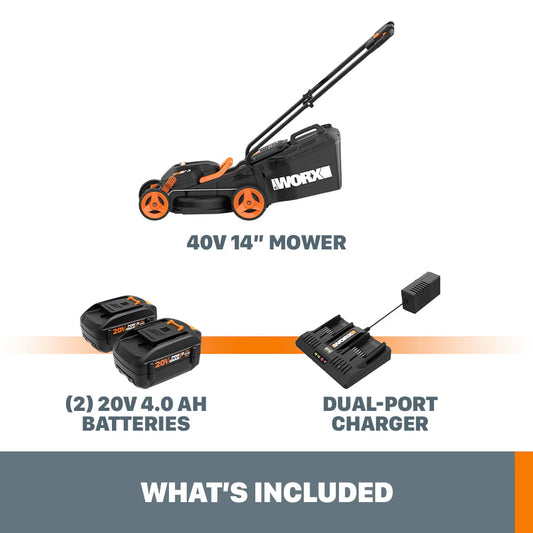 Worx WG779 40V Power Share 4.0Ah 14" Cordless Lawn Mower (Battery and Charger Included)