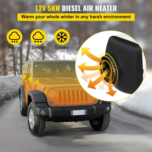 VEVORbrand 5KW Diesel Air Heater 10L Tank Diesel Heater 12V Diesel Parking Heater Muffler with LCD Thermostat and Remote Control for RV Bus Trailer Motor-home and Boats