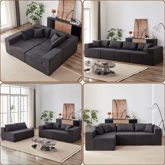 104-Inch Corduroy Modular L Shaped Sectional Sofa,Luxury Floor Couch Set,Upholstered Indoor Furniture,Foam-Filled Compressed Sofa for Living Room,Bedroom,4 PC Free Combination ?