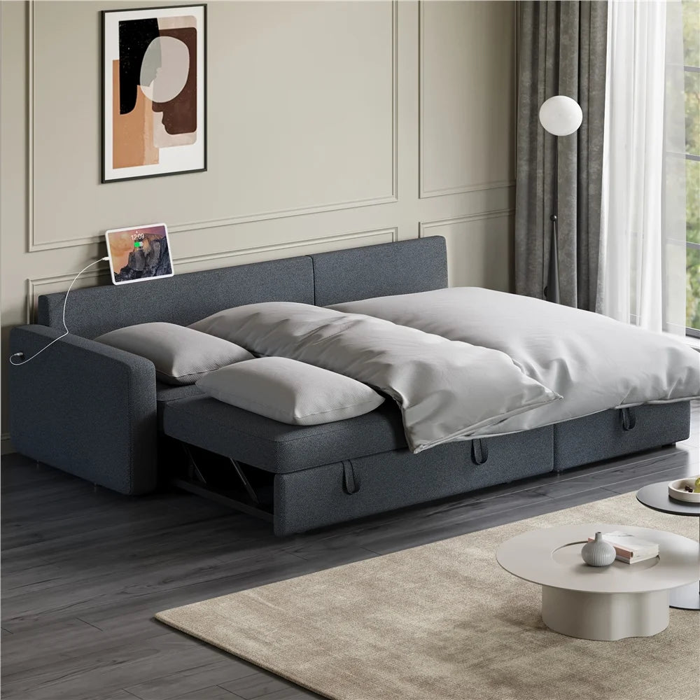 Alden Design Reversible Sectional Sofa with USB & Type-C Ports for Livingroom, Light Gray