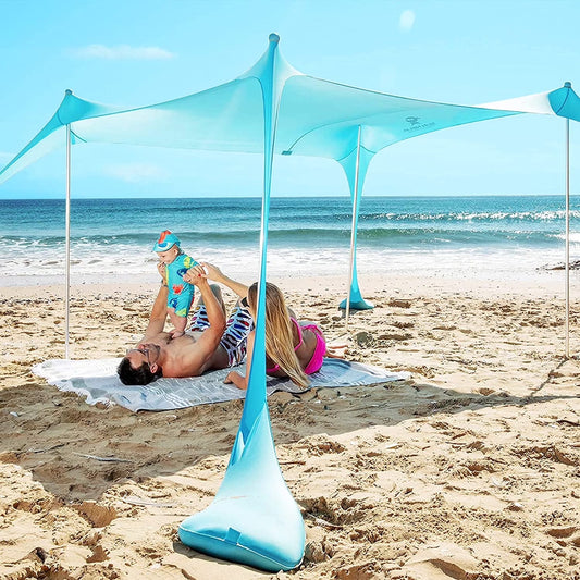 SUN NINJA 10x10.5 FT Pop-Up Beach Tent with Sand Shovel, Pegs & Stability Poles �C Navy Blue Sun Shelter for Beach, Camping & Outdoor Activities
