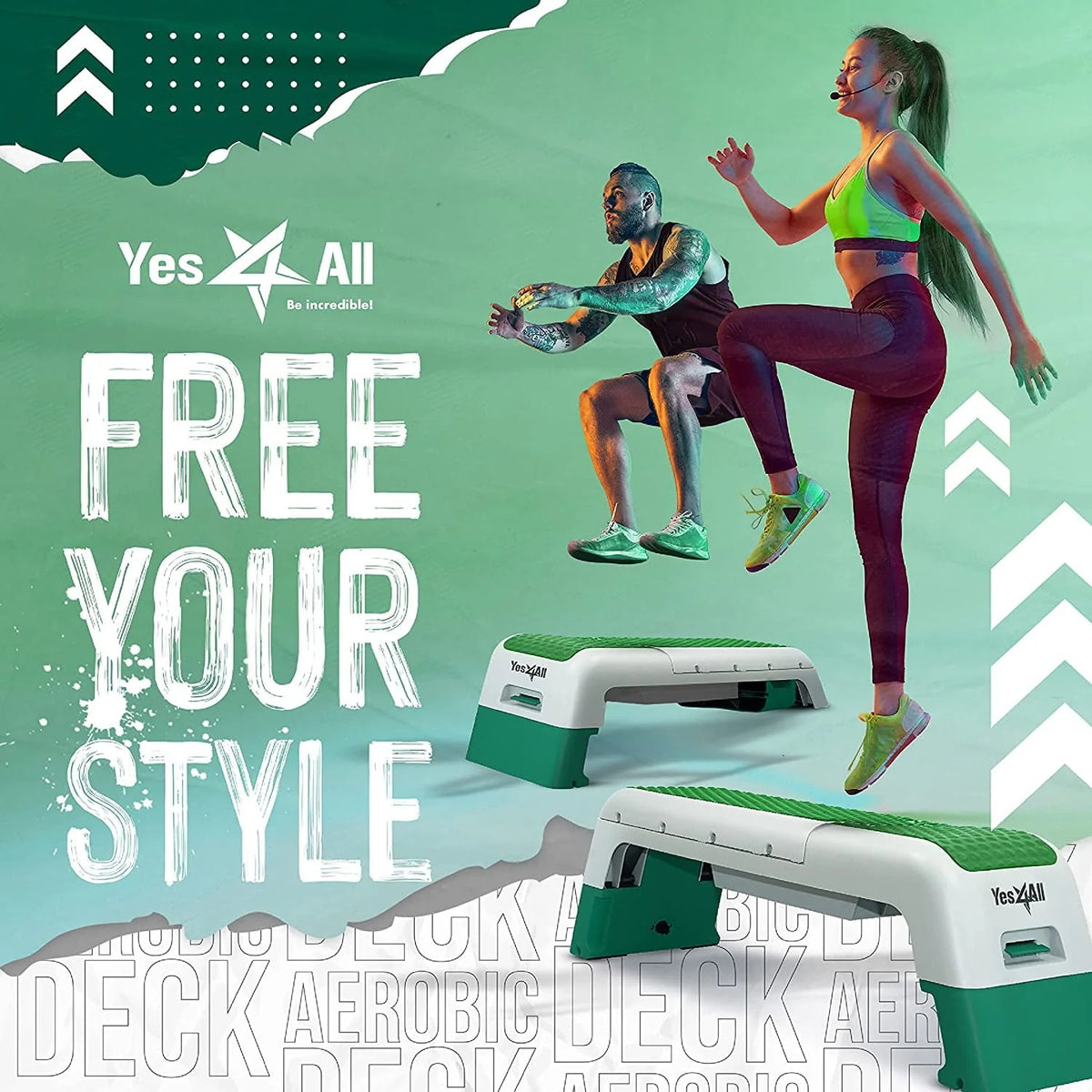 Yes4All Multifunctional Fitness Aerobic Step Platform and Aerobic Deck, Green and White