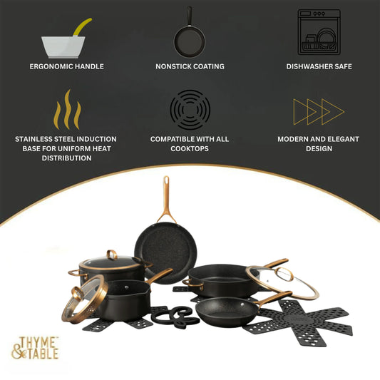 Thyme & Table Supreme 12-Piece Non-Stick Cookware Set, Pots and Pans Set- Bronze