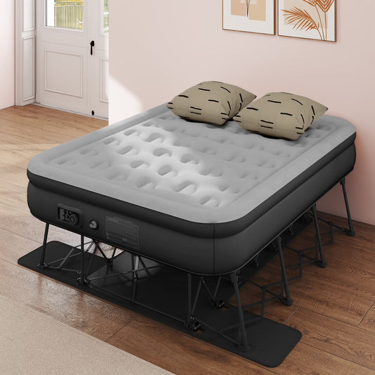 Uforic Inflatable Queen Air Mattress with Built-in Pump, Frame, Velvet Surface & Portable Storage Case, Khaki