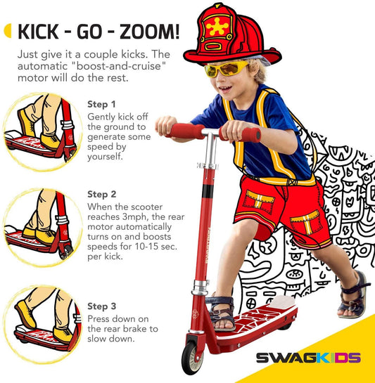 Swagtron SK1 Kick Start Electric Scooter for Kids Durable Steel Frame Scooter ASTM F2641