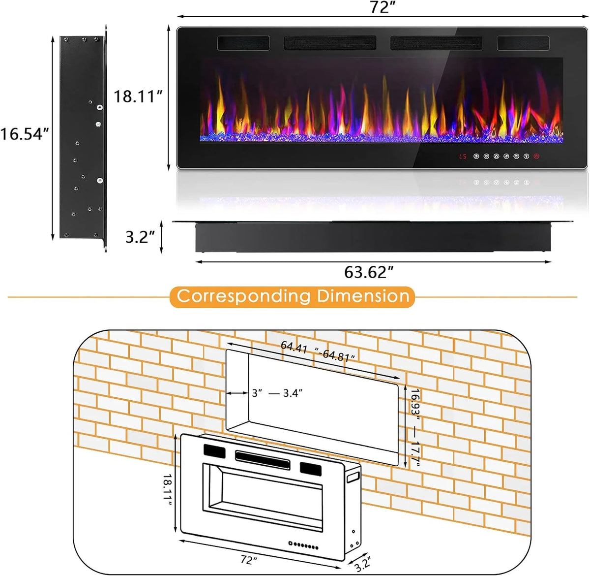 Vitesse Electric Fireplace 50 in 1500 W