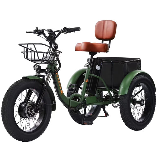 YEBEI Electric Tricycle for Adults Folding E-Trike Motorized Tricycle Electric 3 Wheels Trike Powerful 500W Motor Electric Tricycle 48V15AH Lithium Battery Max 20MPH 20*4.0�� Fat Tire Orange
