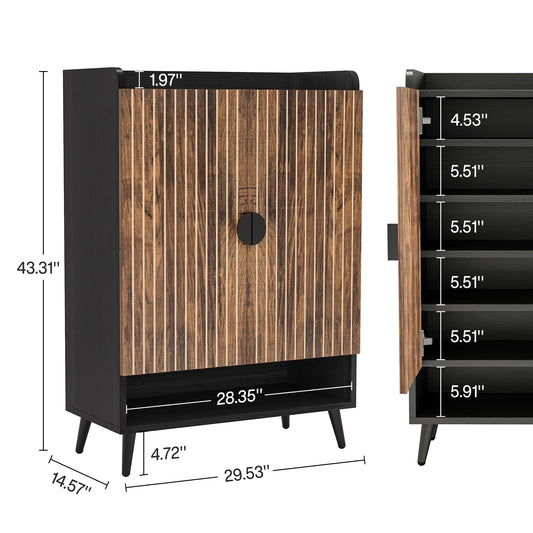 Tribesigns Shoe Cabinet with Doors, 7-Tier Shoe Storage Cabinet with Adjustable Shelves, Wood Grain Shoes Rack Shoe Organizer