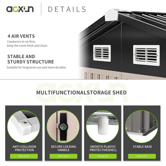 Aoxun 6 x 4 ft. Outdoor Metal Storage Shed with Lock for Backyard, Garden
