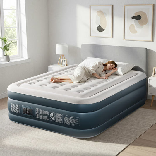 Zimtown 18" Twin Air Mattress with Two Chamber, Elevated Inflatable Bed with Built-in Pump, Protable Airbed for Outdoor Indoor Camping, Gray & White