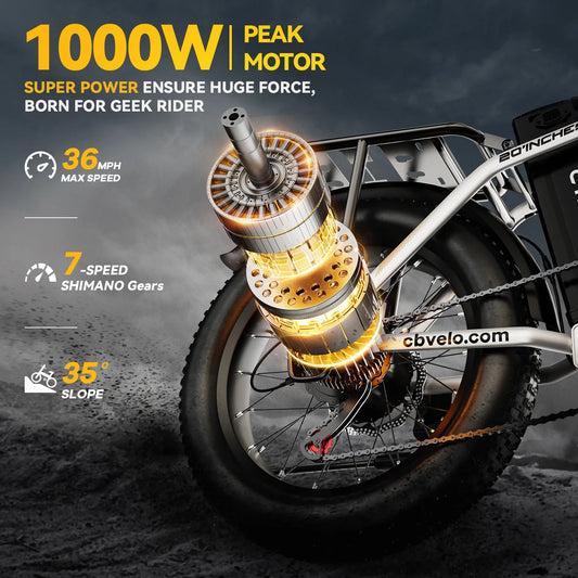 1000W Foldable ebike for adult 80+miles 28+mph battery removable 20 inch fat tyre ebike for all terrain