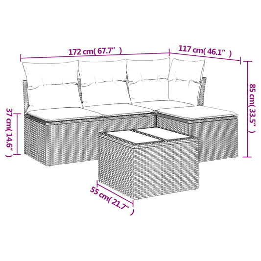 vidaXL Garden Sofa Set Grey PE rattan 5 Piece Modular Garden Sofa Set