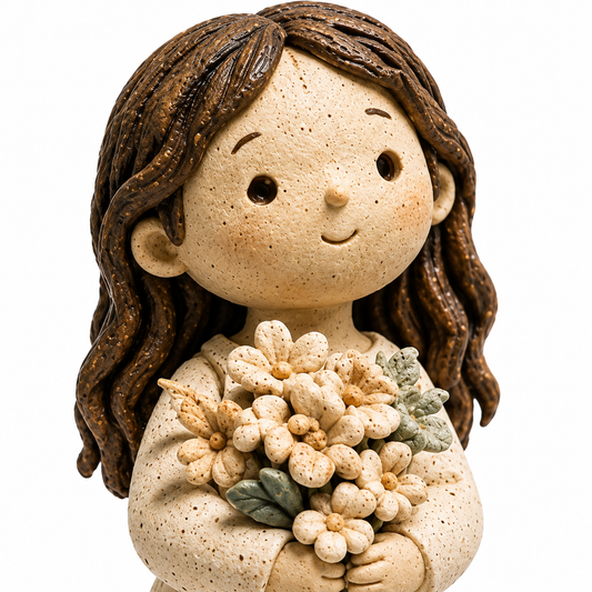Ceramic Girl with Flower Bouquet Figurine