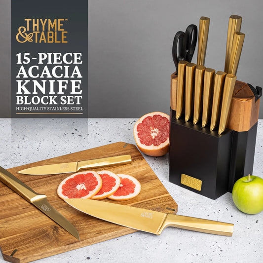 Thyme & Table 15-Piece Knife Block Set with Knife Sharpener