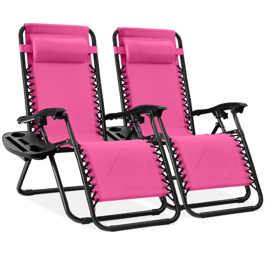 Best Choice Products Set of 2 Zero Gravity Lounge Chair Recliners for Patio, Pool w/ Cup Holder Tray - Gray