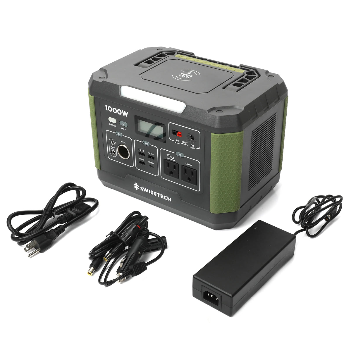 Swiss Tech 1000W portable power station 999Wh solar generator for camping & emergency use