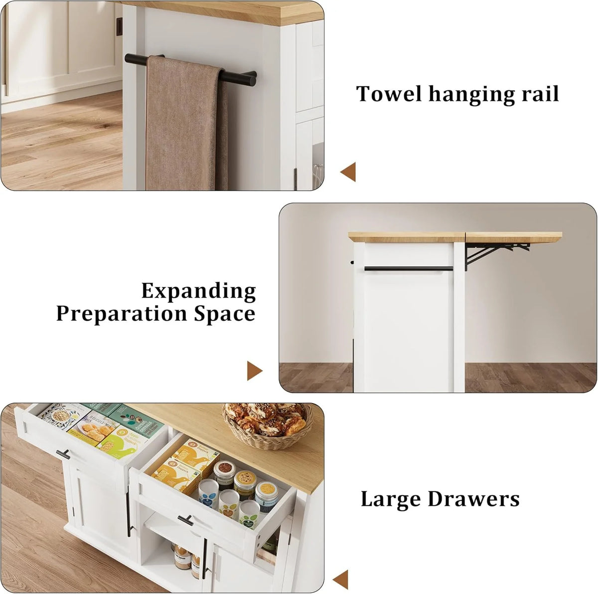 WALYWIK Foldable Kitchen Island Cart with Wheels, 2 Glass Doors, Spice Rack & Towel Holder �C Compact Mobile Storage Cart for Small Kitchens, Dining Rooms, Camping & RVs - Grey