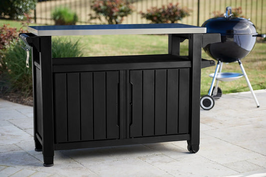 Unity XL Resin Serving Station, All-Weather Plastic and Metal Grill, Storage and Prep Table, Graphite