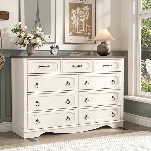 Vabches Farmhouse 6 Drawer Dresser, 43" Tall Chest of Drawers for Bedroom, Living Room, Hallway, Entryway, Antique White