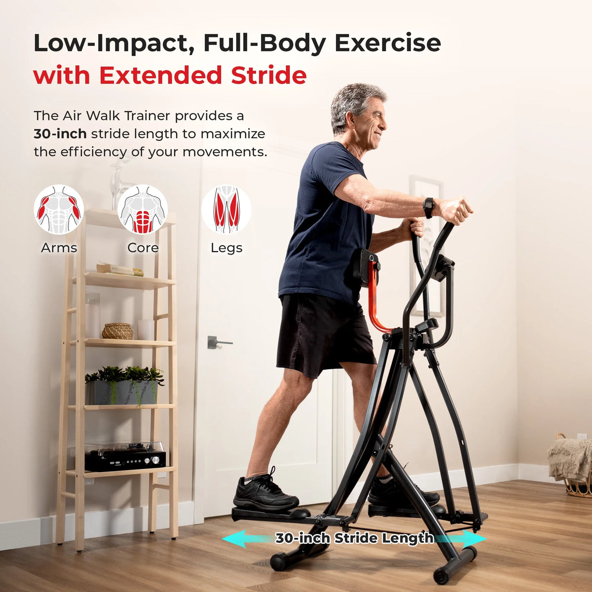 Sunny Health & Fitness Manual Air Walker Elliptical – 30″ Stride, Low Impact, Lightweight, Quiet with Free SunnyFit App