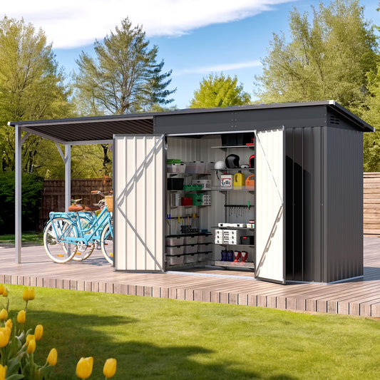 YODOLLA Outdoor Open-Sided Storage Shed, 3x5 Sheds & Outdoor Storage with 15 Sq. Ft Covered, 5x3 Small 2-in-1 Tool Shed with Attached Hardtop Metal Pergola Gazebo