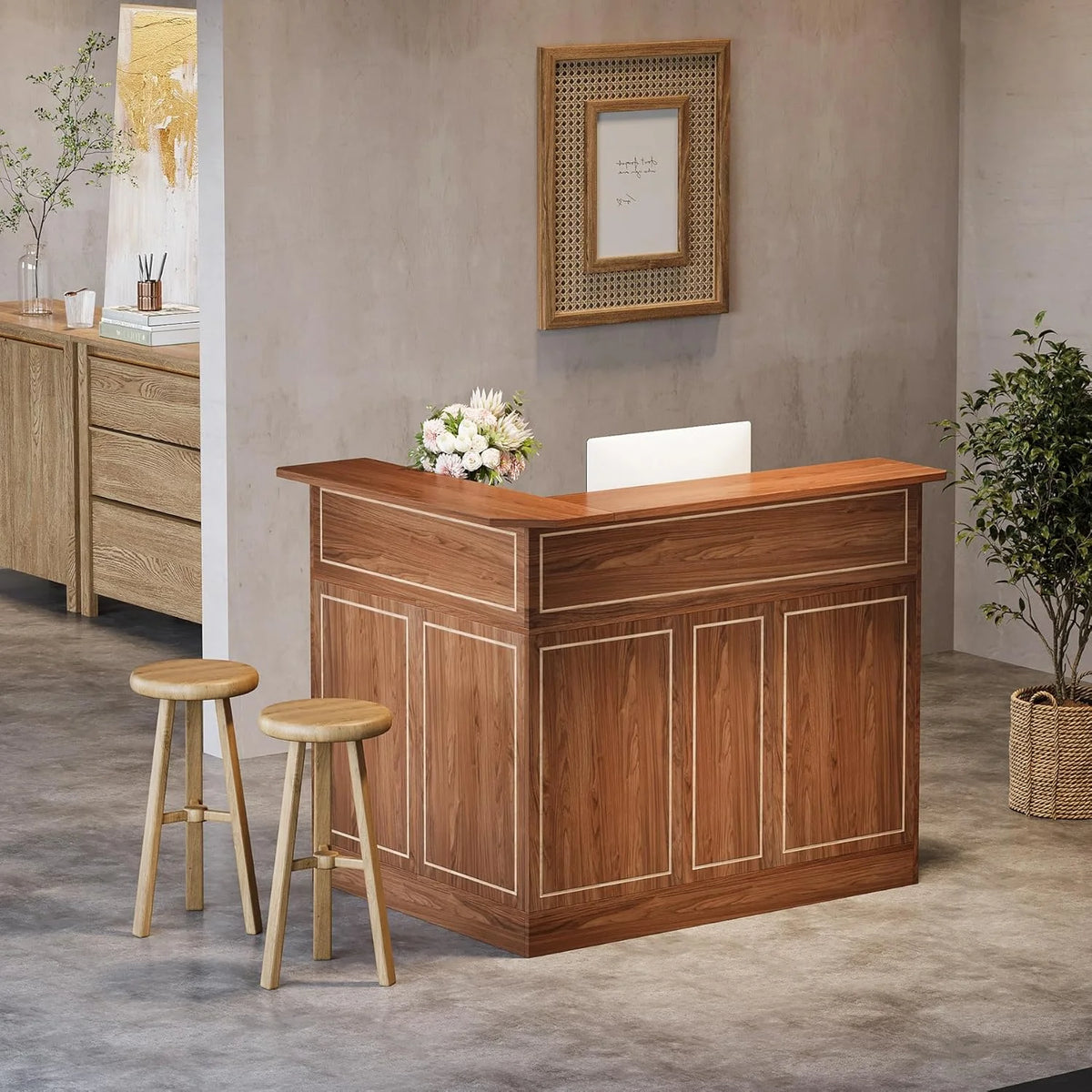 Tribesigns Bar Cabinet, L-Shaped Home Bar Table with Stemware Racks