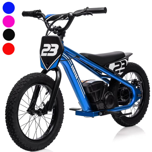 Aoile Electric Dirt Bike for Kids, 24V 5.2Ah Electric Motorcycle with 16" Tires, Electric Balance Bike w/Adjustable Speeds & Detachable Battery, Black