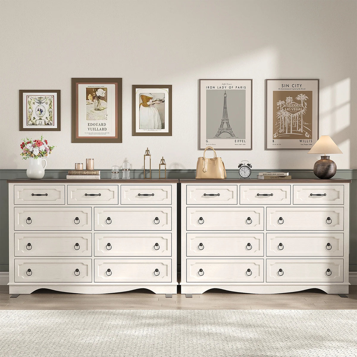 Vabches Farmhouse 6 Drawer Dresser, 43" Tall Chest of Drawers for Bedroom, Living Room, Hallway, Entryway, Antique White