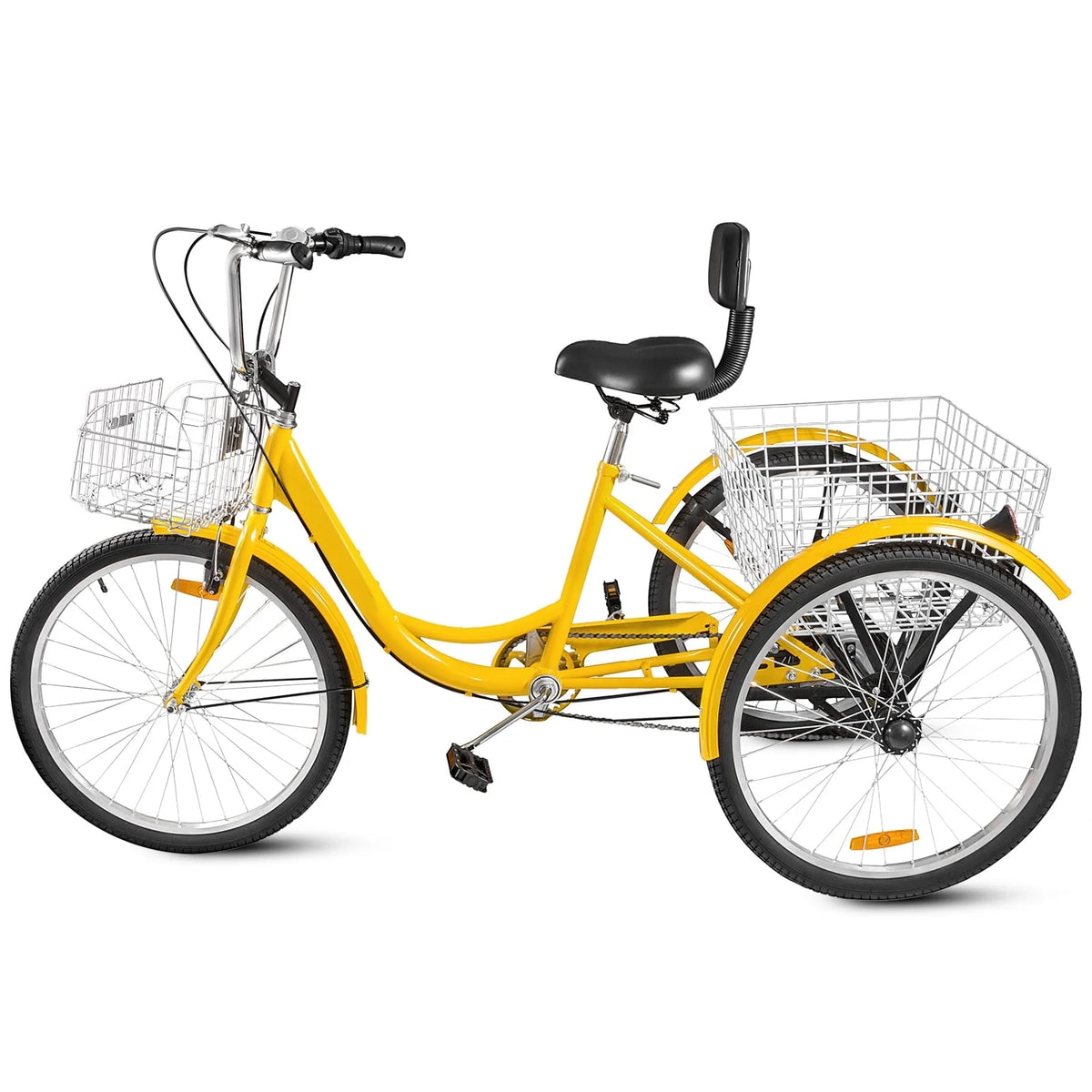 VEVOR 24"Adult Tricycle 7-Speed Three Wheel Bike Cruise Bike ,Seat Adjustable Trike with Bell, Brake System and Basket Cruiser Bicycles Size for Shopping