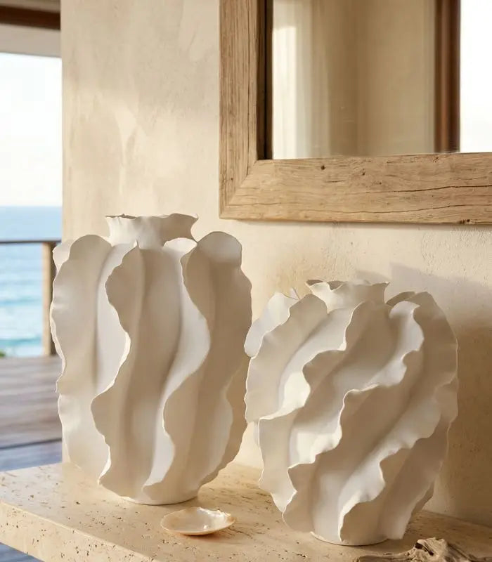 The Cascade Sculptural Ceramic Vase White Handcrafted Large
