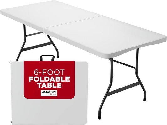 Amazing for less 8ft Folding Table White Plastic Portable Long Foldable Tables Indoor Outdoor Party Picnic Camping Fold Table 8 Foot (4ft, 6ft, 8ft)