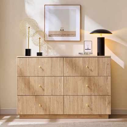 wow97e Fluted 6 Drawers Dresser, Wood 47" Tall Chest of Drawers with Deep Storage, Modern Bedroom Chest for Closet Hallway, Entryway, Living Room