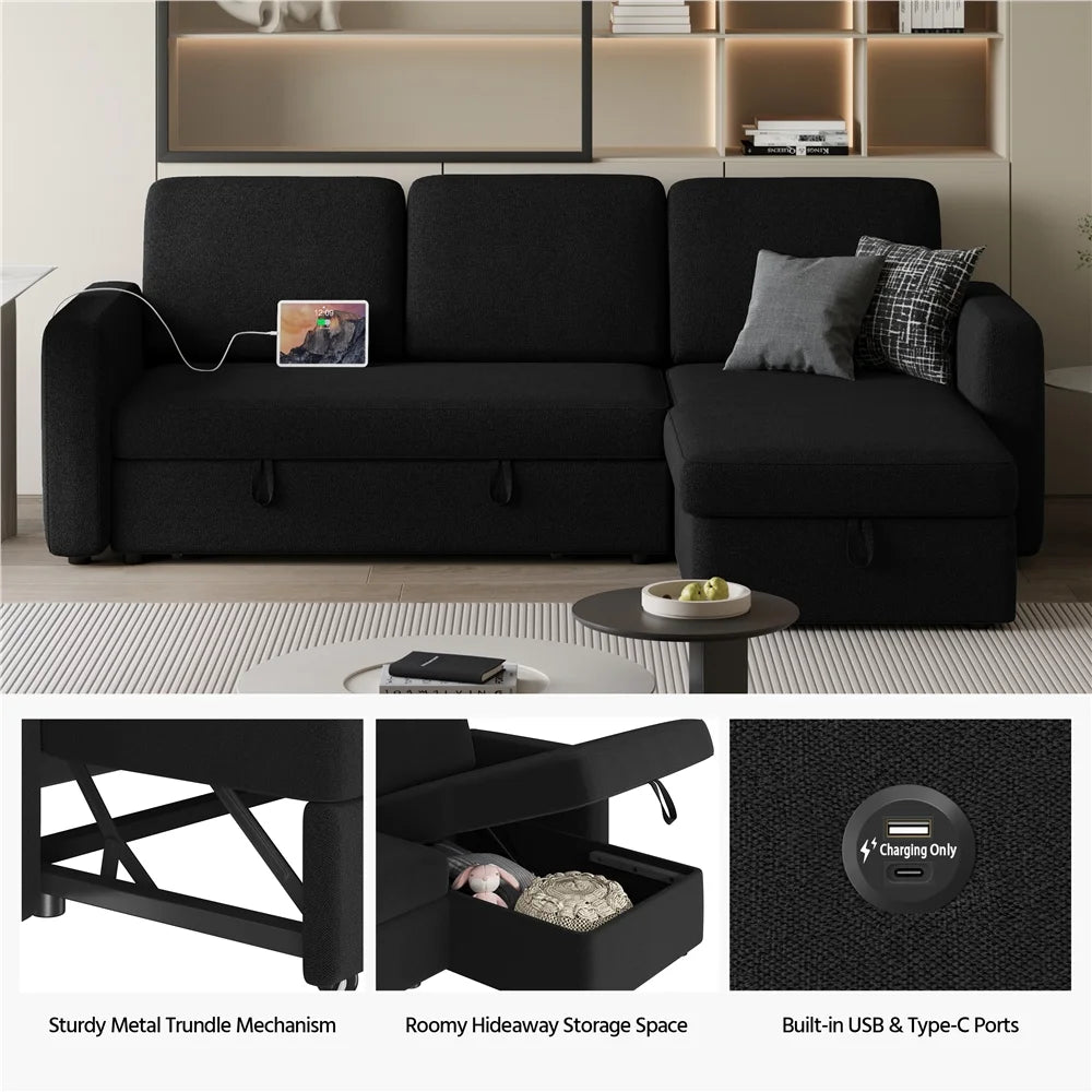 Alden Design Reversible Sectional Sofa with USB & Type-C Ports for Livingroom, Light Gray