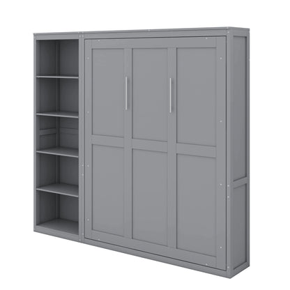 YunNianYang Queen Size Gray Murphy Bed Wall Bed with Shelves