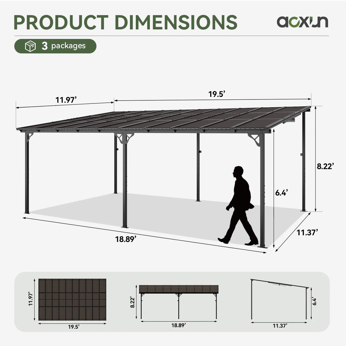 Aoxun 8' x 5' Gazebo for Patio, Gazebo Pergola with Sloped Roof, Grill Gazebo Large Wall-Mounted Heavy Duty Awnings, for Backyard, Deck, Patio