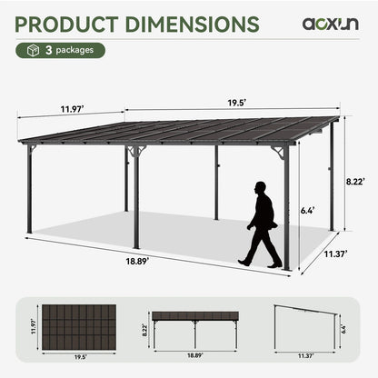 Aoxun 8' x 5' Gazebo for Patio, Gazebo Pergola with Sloped Roof, Grill Gazebo Large Wall-Mounted Heavy Duty Awnings, for Backyard, Deck, Patio