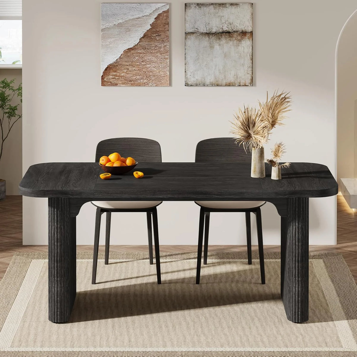 Tribesigns Farmhouse Dining Table for 4-6, Rectangular Wood Kitchen Table with Double Pedestal, 62-Inch Dinner Table for Dining Room, Living Room (Natural)