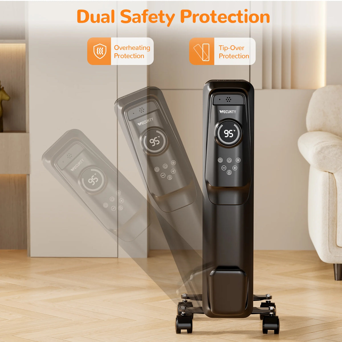 VECUKTY 1500W Oil Radiator Heater, Electric Oil Filled Space Heater Radiator with Remote Control,Child Lock,3 Modes,Overheat & Tip-Over Protection��24h Timer Digital Thermostat,Black
