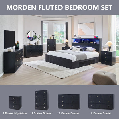 wow97e Fluted 6 Drawers Dresser, Wood 47" Tall Chest of Drawers with Deep Storage, Modern Bedroom Chest for Closet Hallway, Entryway, Living Room