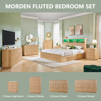 wow97e Fluted 6 Drawers Dresser, Wood 47" Tall Chest of Drawers with Deep Storage, Modern Bedroom Chest for Closet Hallway, Entryway, Living Room