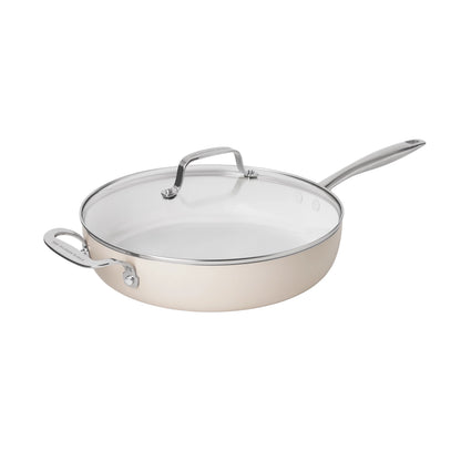 The Pioneer Woman Harlow 15-Piece Cookware Set, Ceramic Non-Stick Pots and Pans Set, Taupe