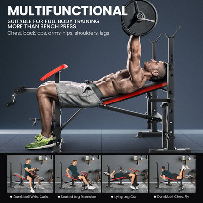 VIBESPARK Adjustable Weight Bench 600lbs 5-in-1 Foldable Workout Bench Set with Barbell Rack Leg Developer Preacher Curl Rack Dumbbell Fly Attachment, Multi-Function Strength Training Bench Press