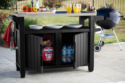 Unity XL Resin Serving Station, All-Weather Plastic and Metal Grill, Storage and Prep Table, Graphite
