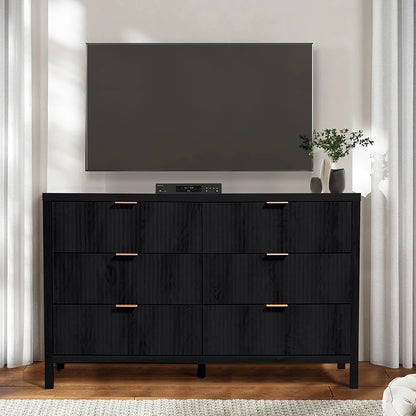 YOCWO Fluted Nightstand for Bedroom Set of 2 , Wood Bedside Table Set of 2 with Drawers, Black