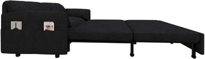Tabaray 63.8" Futon Sofa Bed Queen Size, Pull Out Bed, 3-in-1 Convertible Sleeper Sofa with Side Pocket, Modern Plush Velvet Futon Couch for Living Room, Small Space, Apartment, Bedroom, Black