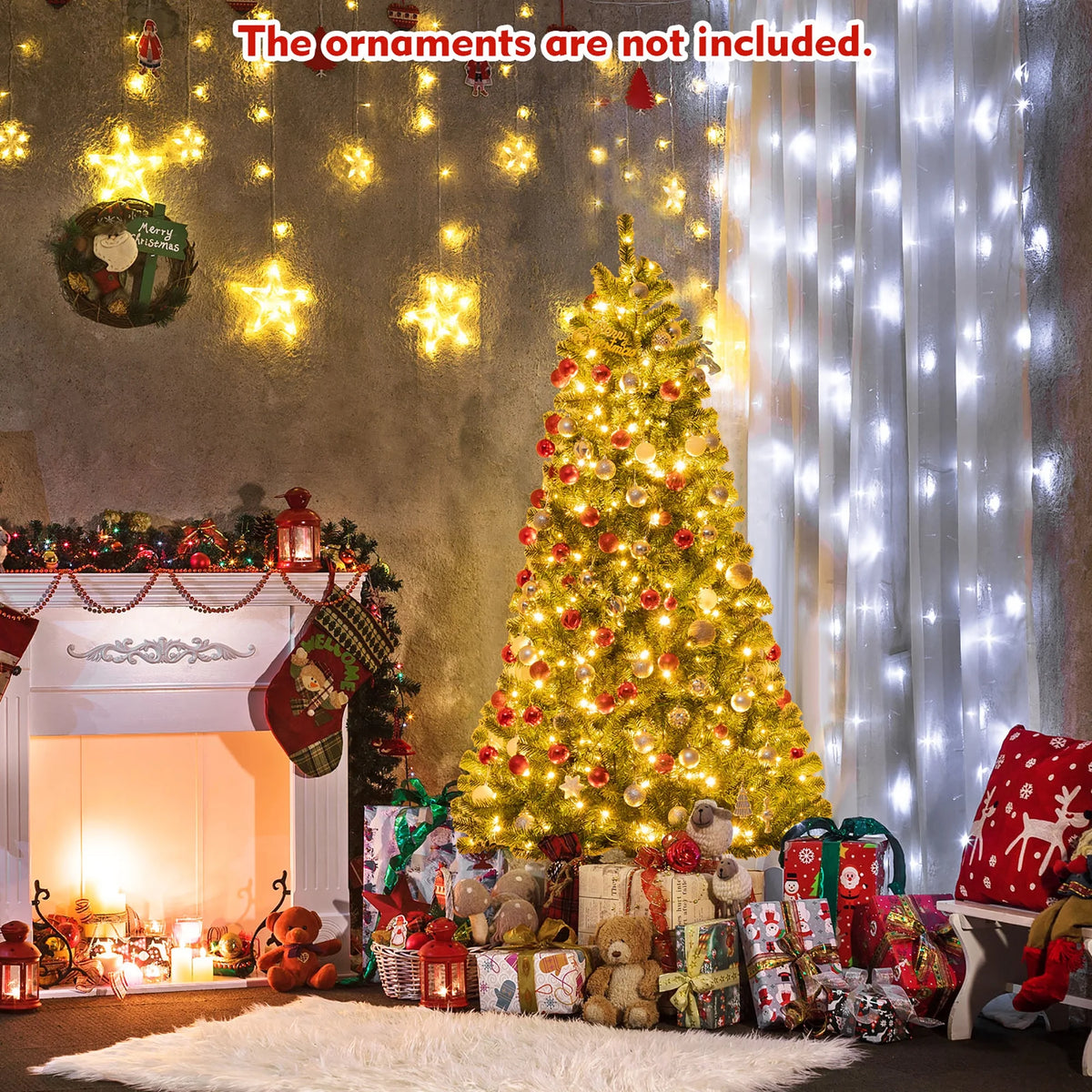 Costway 7ft Pre-lit Hinged Christmas Tree w/ Remote Control & 9 Lighting Modes