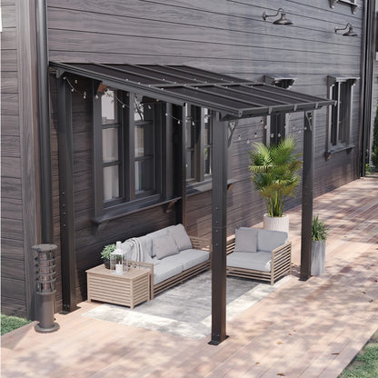 Aoxun 8' x 5' Gazebo for Patio, Gazebo Pergola with Sloped Roof, Grill Gazebo Large Wall-Mounted Heavy Duty Awnings, for Backyard, Deck, Patio