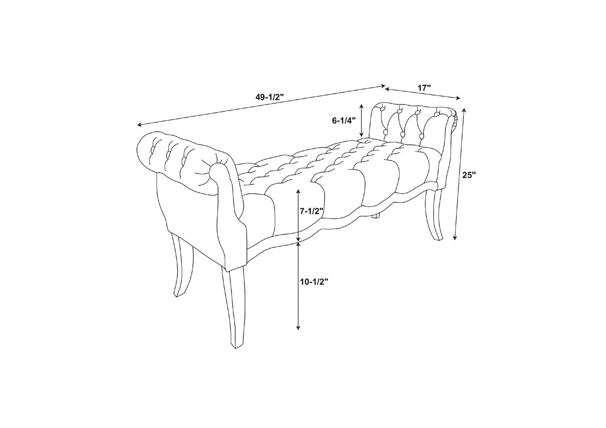 Linon Menlo Rolled Arm Button Tufted Bench, Dark Walnut Finish with Natural Fabric